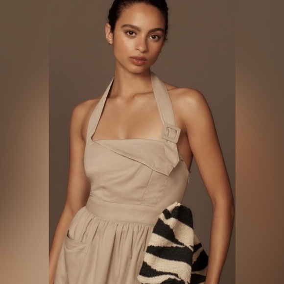 NWT Anthropologie Porridge Halter Utility Midi Dress $168 LARGE Taupe - Picture 4 of 8